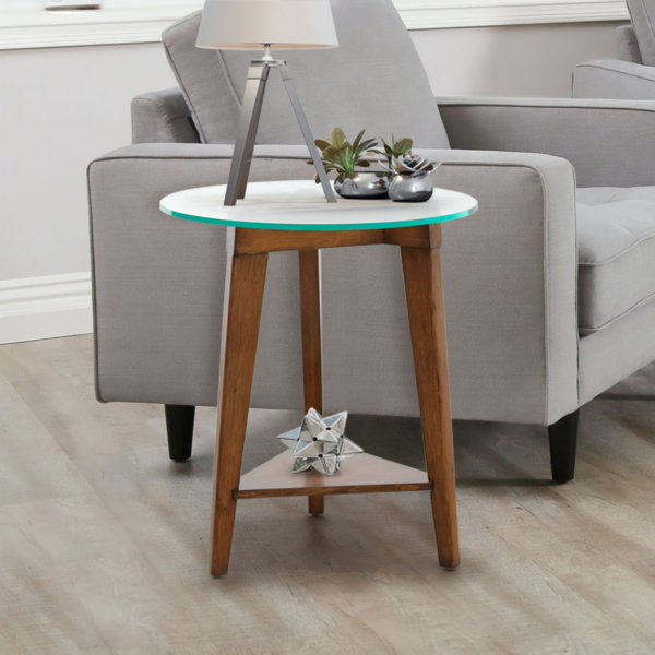 Corrigan Studio® Myrick Glass Top 3 Legs End Table with Storage Wayfair